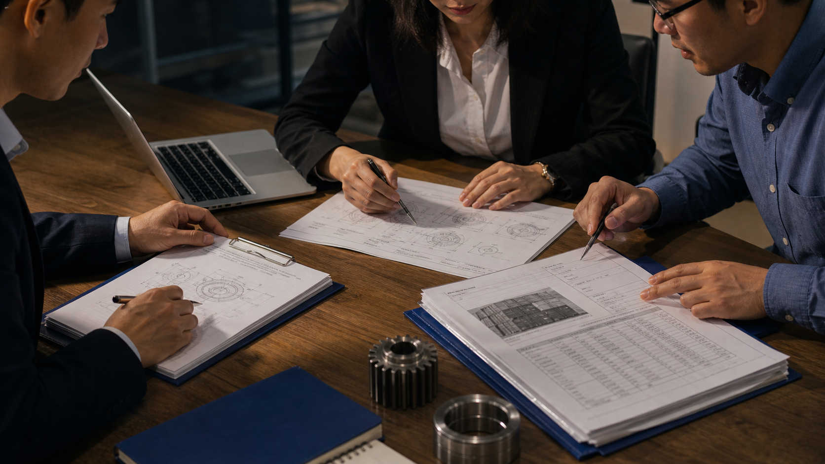 Procurement professionals reviewing industrial specifications